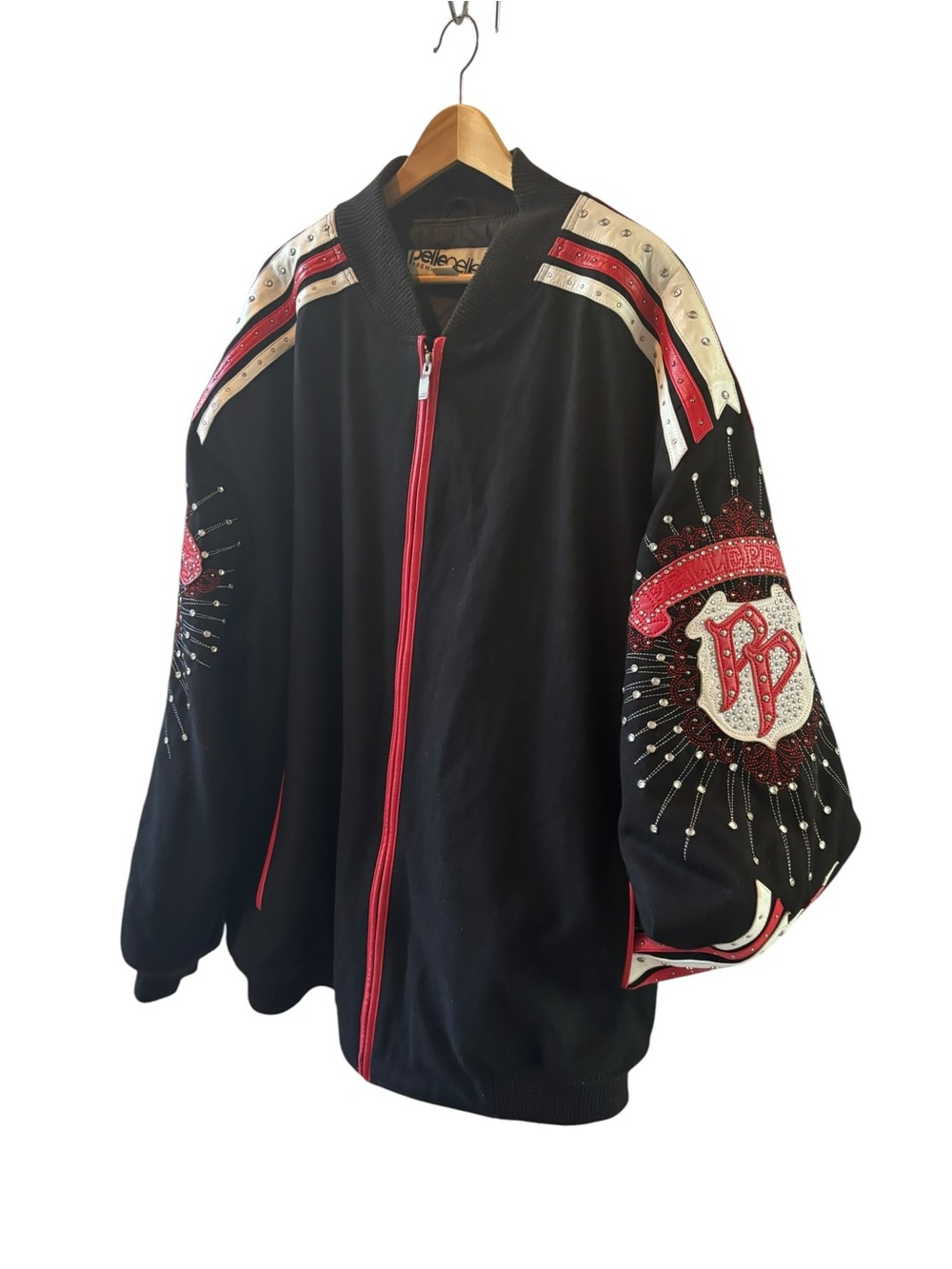 Pelle Pelle Black Bomber Jacket 4XL Red & White Accents Y2K Vintage